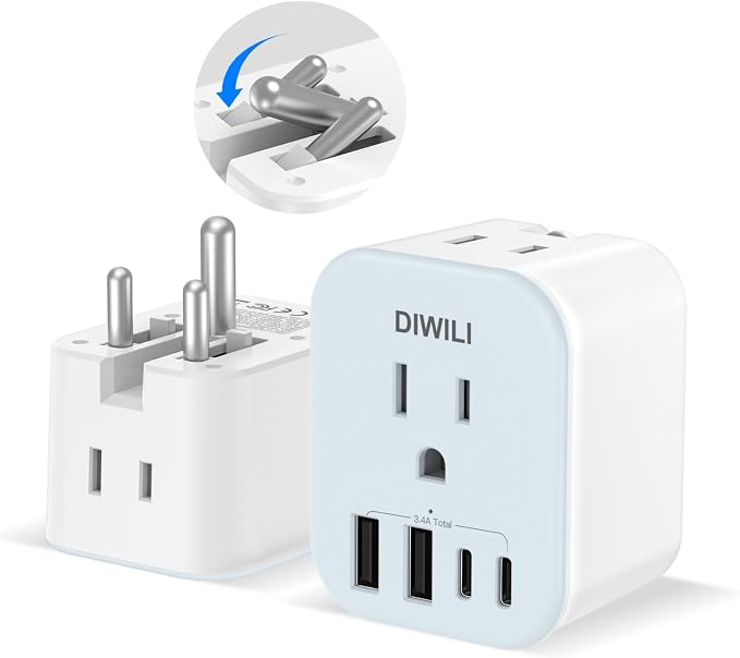 US to India Travel Plug Adapter, Foldable India Power Adapter by DIWILI