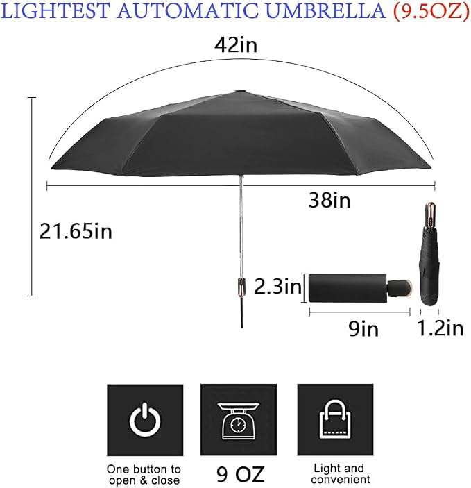 Goothdurs Mini Travel Compact Automatic Umbrella Small Lightweight Folding Rain - Image 2