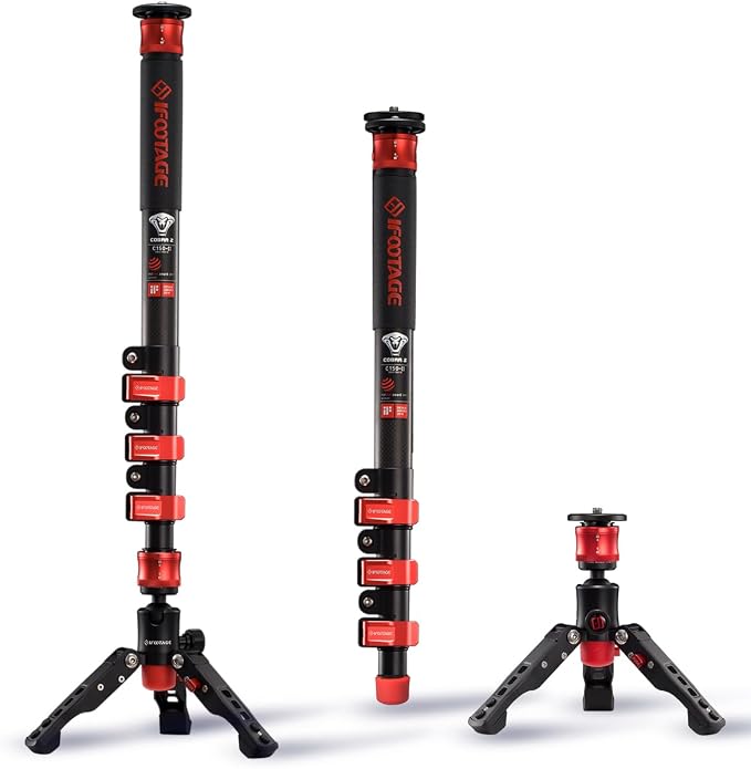 IFOOTAGE Monopod with Feet, 59’’ Lightweight Telescopic Carbon Fiber Camera by IFOOTAGE