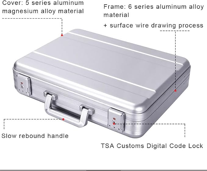 Aluminum Briefcase Metal Toolkit Box TSA Combination Lock Luxury Case - Image 2