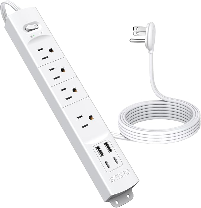 TROND Flat Plug Power Strip USB-5ft Flat Extension Cord Surge Protector Wall by TRONDOfficial