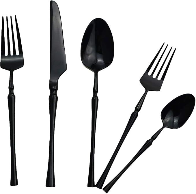 Gugrida 20 piece Black Flatware Set 304 Stainless Steel Fork Spoon Cutlery - Image 5