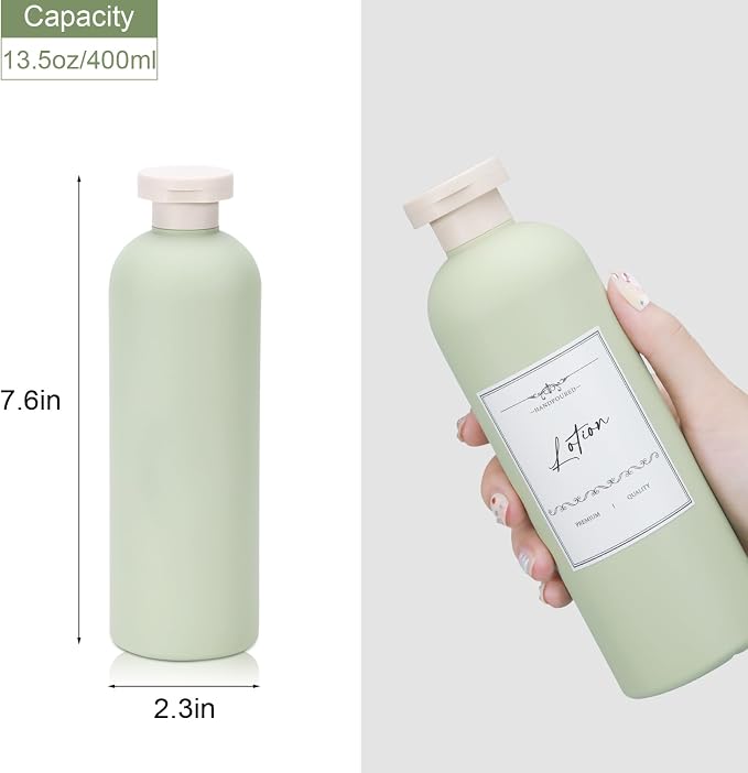 13.5 oz Plastic Travel Shampoo Bottles, Refillable Flip Cap Squeeze Bottles - Image 2