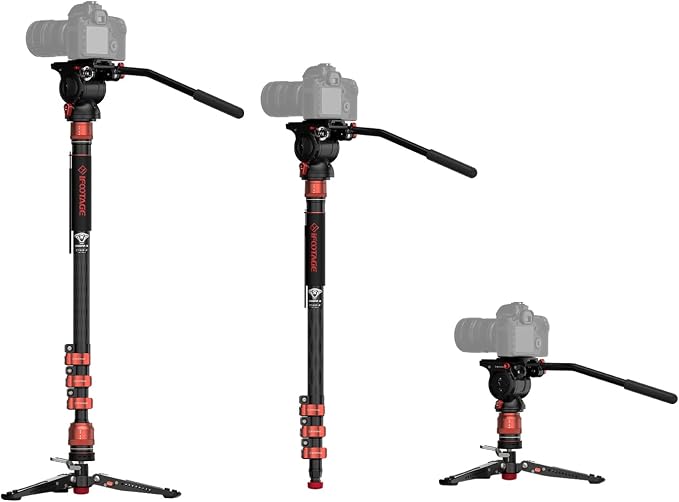 IFOOTAGE Cobra 3 Monopod with Pedal C180F-P with Fulid Head K5S, Carbon Fiber by IFOOTAGE
