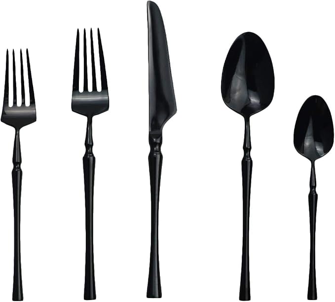 Gugrida 20 piece Black Flatware Set 304 Stainless Steel Fork Spoon Cutlery - Image 2