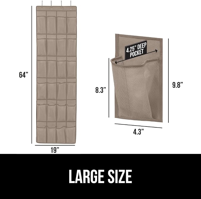 GORILLA GRIP Over the Door Shoe Organizer, 24 Large Breathable Mesh Pockets - Image 6