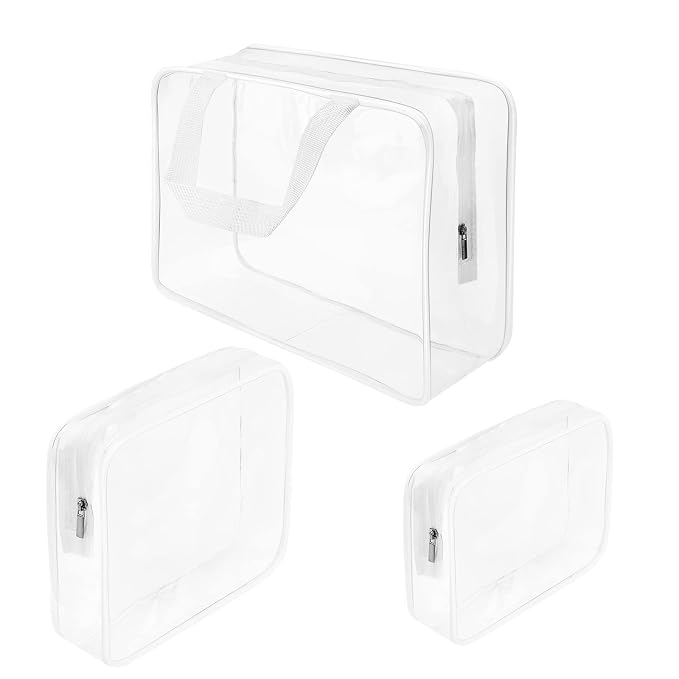 3Pcs Crystal Clear PVC Travel Toiletry Bag Kit by ROYBENS