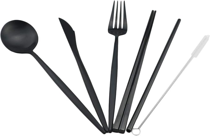 Gugrida Luxury Black Matte Portable 18/10 Stainless Steel Travel Flatware Sets - Image 5