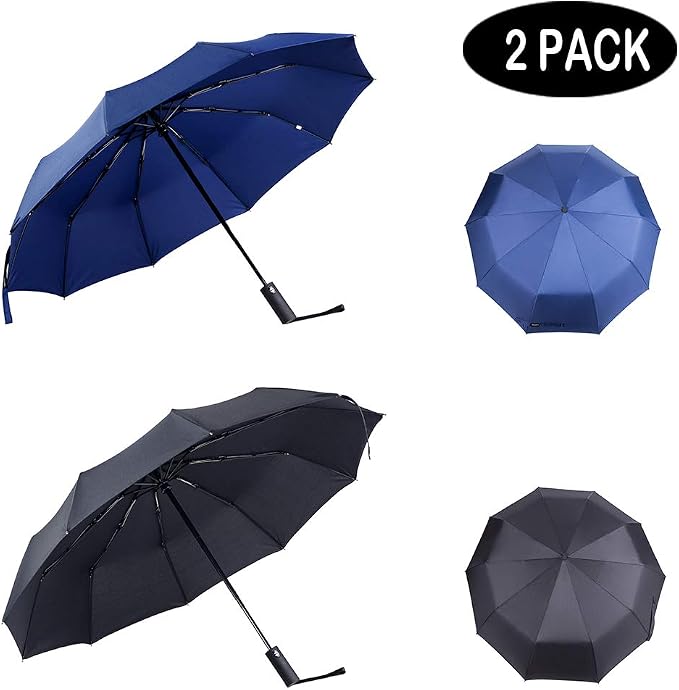 PFFY 2 Packs Travel Umbrella Windproof Auto Open & Close Collapsible Folding - Image 2