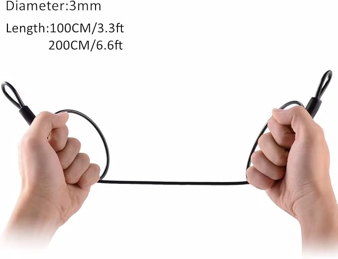 3mm 200CM/6.6ft Long Outdoor Travel Security Cable Lock, Braided Steel Coated - Image 3