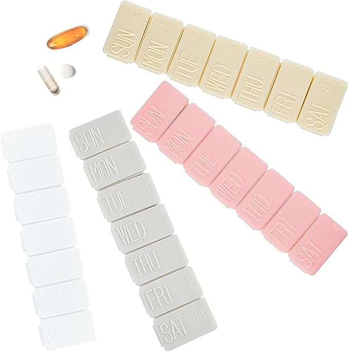 4Pack Weekly Pill Organizer, Small 7 Days Pill Cases Travel Daily Pill Box by sanderala