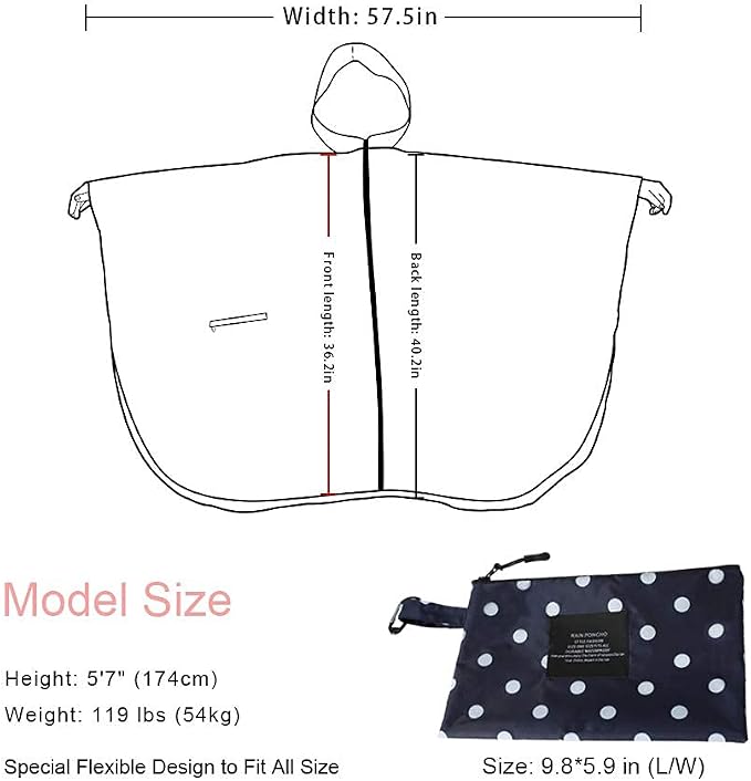 Rain Poncho Jacket Coat Hooded Zipper Style - Image 3
