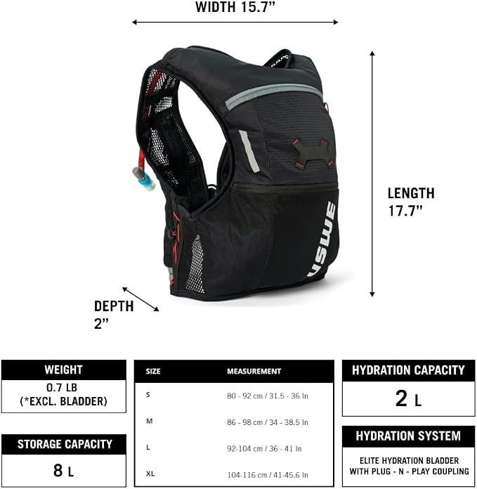 USWE Rush 8L Bike Hydration Vest, Adjustable Chest Straps Running Hydration Vest - Image 2