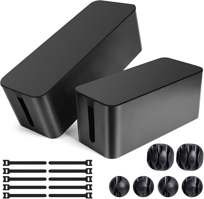 Cable Management Box, 2 Pack Large & Medium Cable Organizer Box by Tuwechen