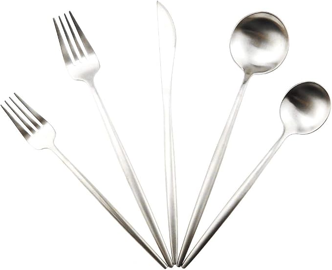 Matte Silver Silverware Set, Gugrida 5-Piece 18/10 Stainless Steel Satin Finish by Unknown