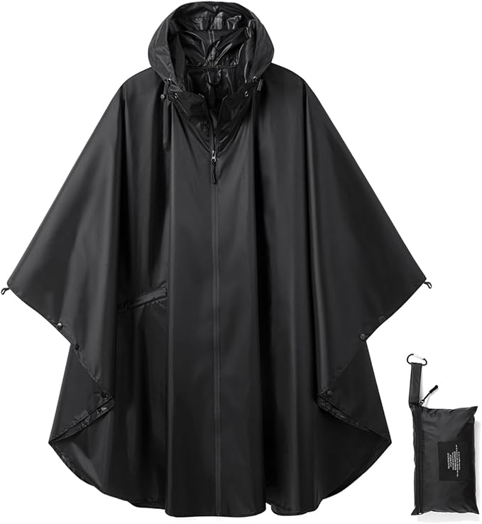 Rain Poncho Jacket Coat Hooded Zipper Style by salamra