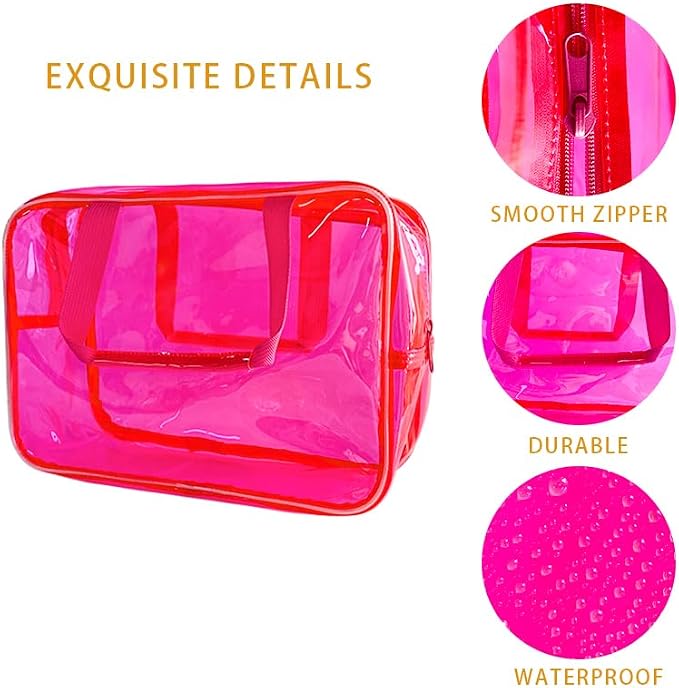 Clear Makeup Bag Travel Toiletry Artist Bag, Hot Pink - Image 3