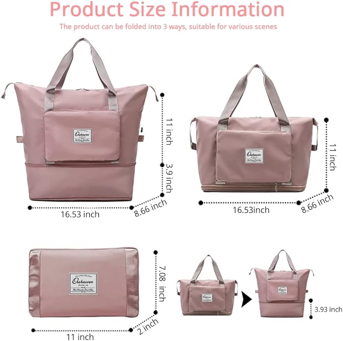 Large Capacity Foldable Travel Bag Expandable Portable Carry on Bag Dry&Wet - Image 2