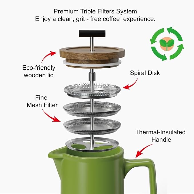 DHPO Ceramic French Press Coffee Maker, 22 Ounce Coffee Press Manual Brewer - Image 5