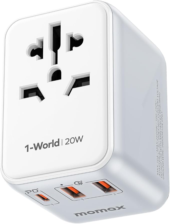 MOMAX Universal Travel Adapter, 20W+18W International Plug Adapter by MOMAX