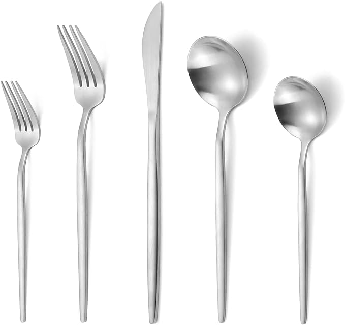 Matte Silverware Set, VANVRO 20-Piece Stainless Steel Flatware Set, Satin by VANVRO