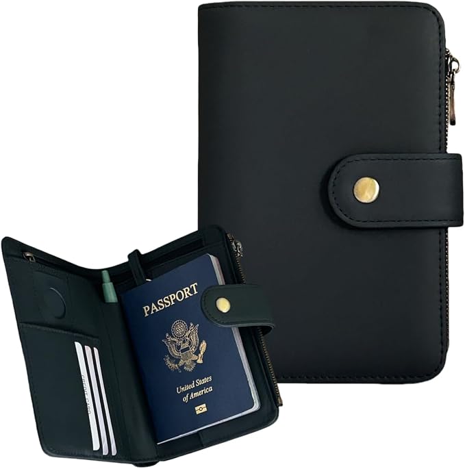 Full Grain Leather Passport Wallet, RFID Blocking Passport Holder by Unknown