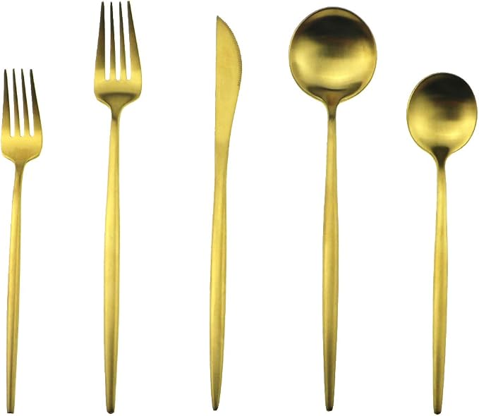 Gugrida 5-Piece 18/10 Stainless Steel Matte Gold Flatware Set - Image 8