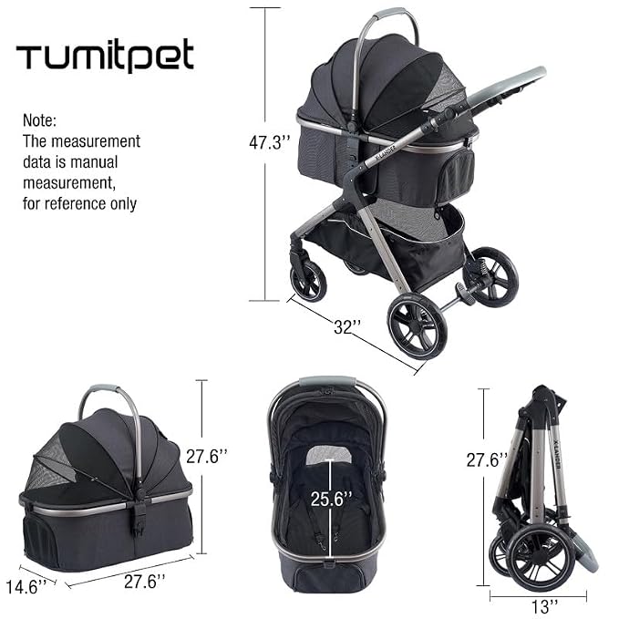 Pet Stroller for Small Medium Dogs, Cat Carriage Travel System Four Wheel Dog - Image 2