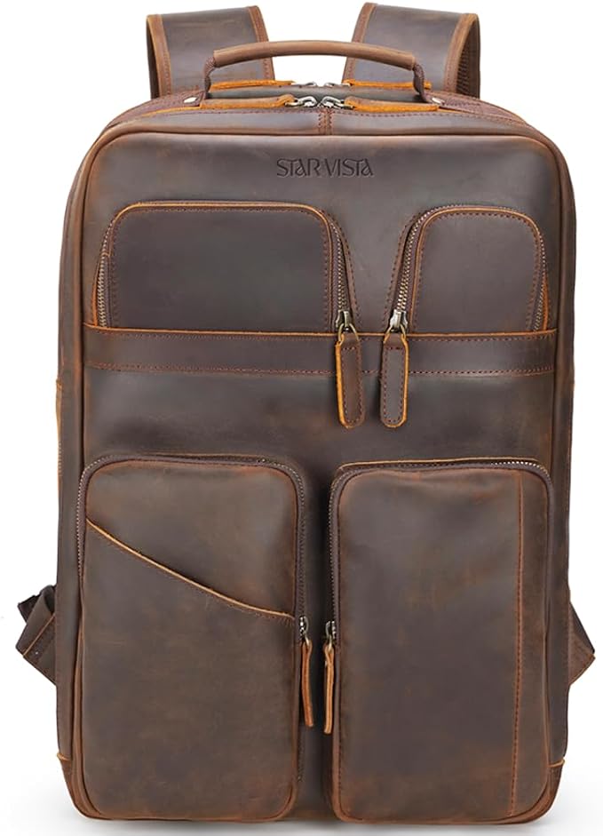 STAR VISTA Angelo 17.3" Vintage Full Grain Leather Laptop Backpack by STARVISTA