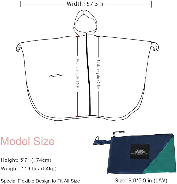 Rain Poncho Jacket Coat Hooded Zipper Style - Image 3