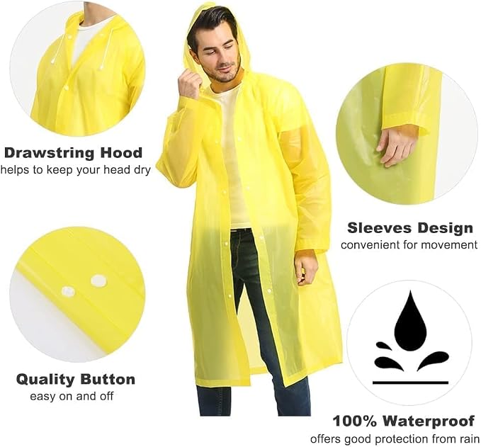 Opret 2 Pack Raincoats for Adults Reusable, EVA Rain Ponchos Lightweight Rain - Image 3