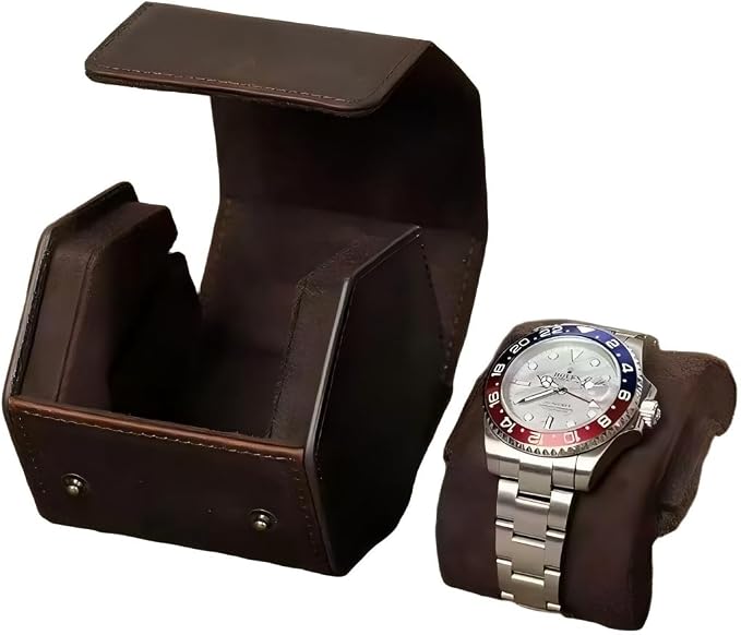Genuine Leather Watch Roll Travel Case, Vintage Full Grain Leather Hexagon by UPRESYE