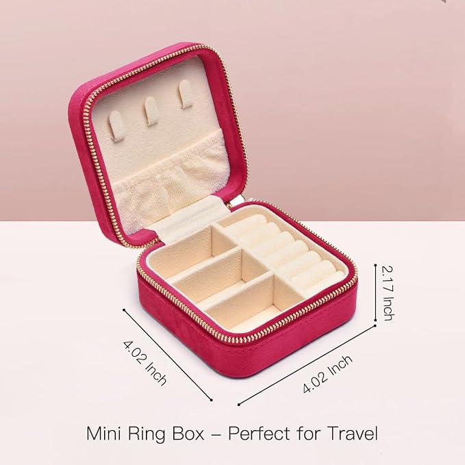 Travel Jewelry Case, Small Plush Velvet Jewelry Box - Image 3