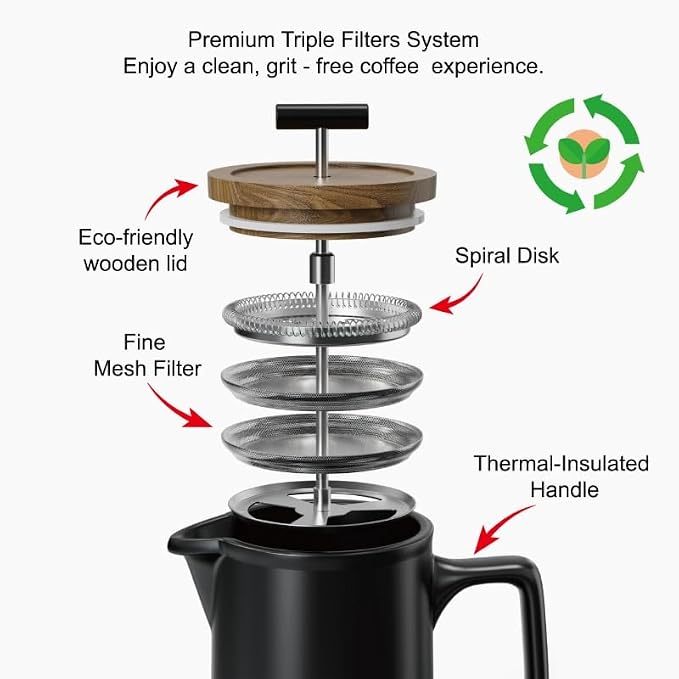 DHPO Ceramic French Press Coffee Maker, 22 Ounce Coffee Press Manual Brewer - Image 5