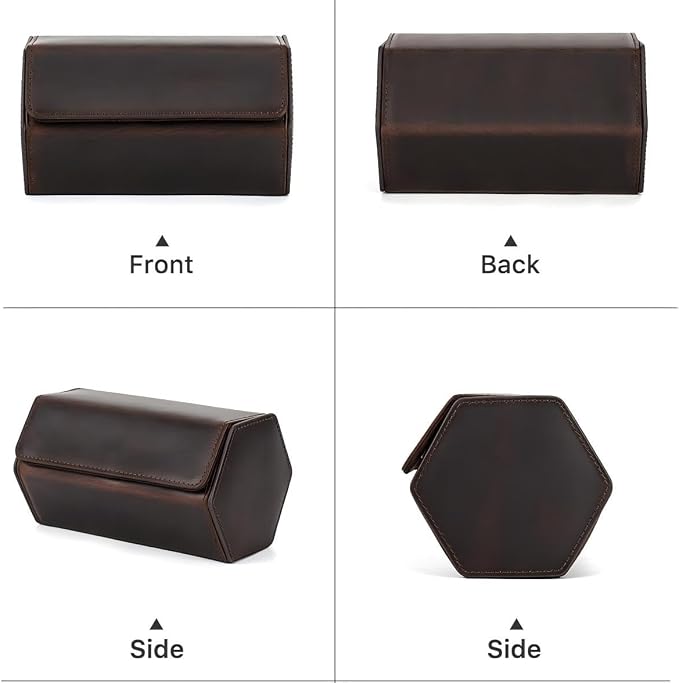 Genuine Leather Watch Roll Travel Case, Vintage Full Grain Leather Hexagon - Image 2