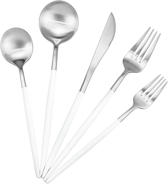 Gugrida 5-Piece Matte Silver Stainless Steel Satin Finish Flatware Set by Gugrida