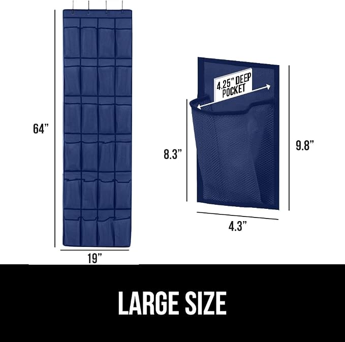 GORILLA GRIP Over the Door Shoe Organizer, 24 Large Breathable Mesh Pockets - Image 6