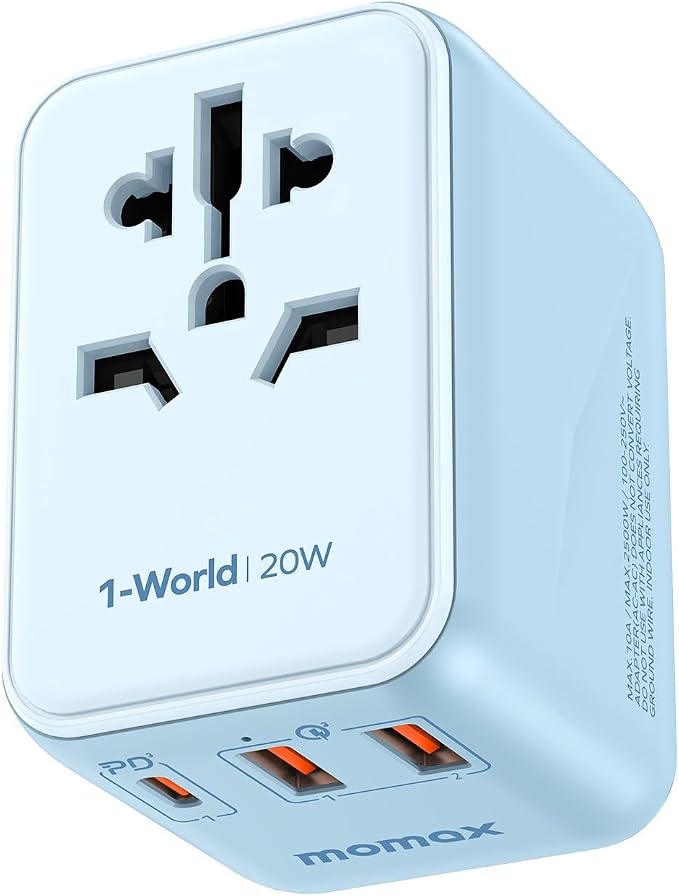 MOMAX Universal Travel Adapter, 20W+18W International Plug Adapter by MOMAX