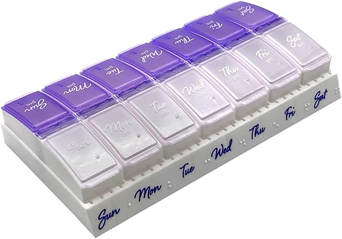 Ezy Dose Weekly Daily Pill Case, Medicine Planner, Vitamin Organizer, 2 Times a by EZYDOSE
