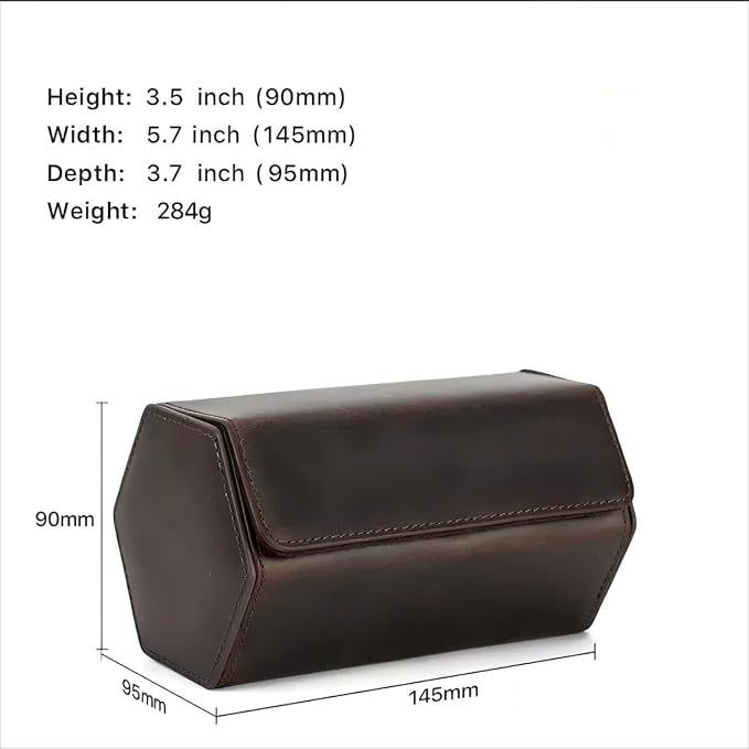 Genuine Leather Watch Roll Travel Case, Vintage Full Grain Leather Hexagon - Image 5