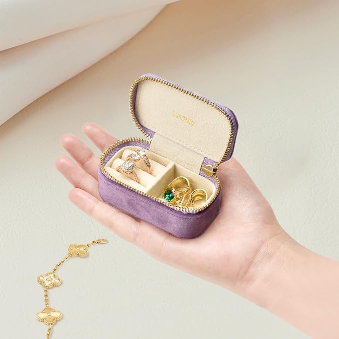 Small Travel Jewelry Case, Mini Tiny Plush Velvet Jewelry Box - Image 2