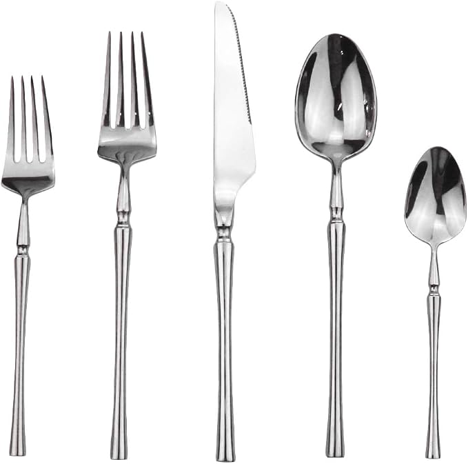Gugrida Silver Silverware Set, 5-Piece 18/10 Stainless Steel Flatware Cutlery - Image 3