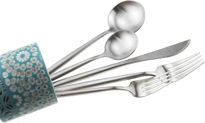Matte Silver Silverware Set, Gugrida 5-Piece 18/10 Stainless Steel Satin Finish - Image 2