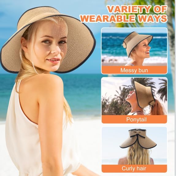 Womens Sun Visor Hat Straw Sun Visors - Image 5