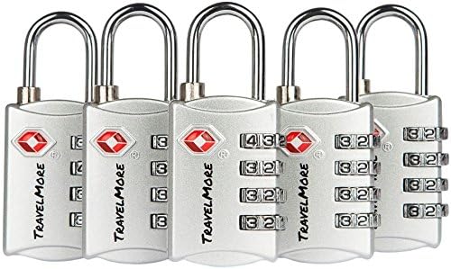 5 Pack TSA Luggage Locks with 4 Digit Combination – Heavy Duty Set Your Own by TravelMore