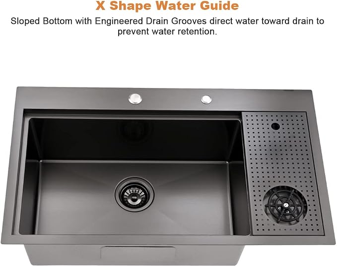33 Inch Black Drop In Kitchen Sink - Image 5