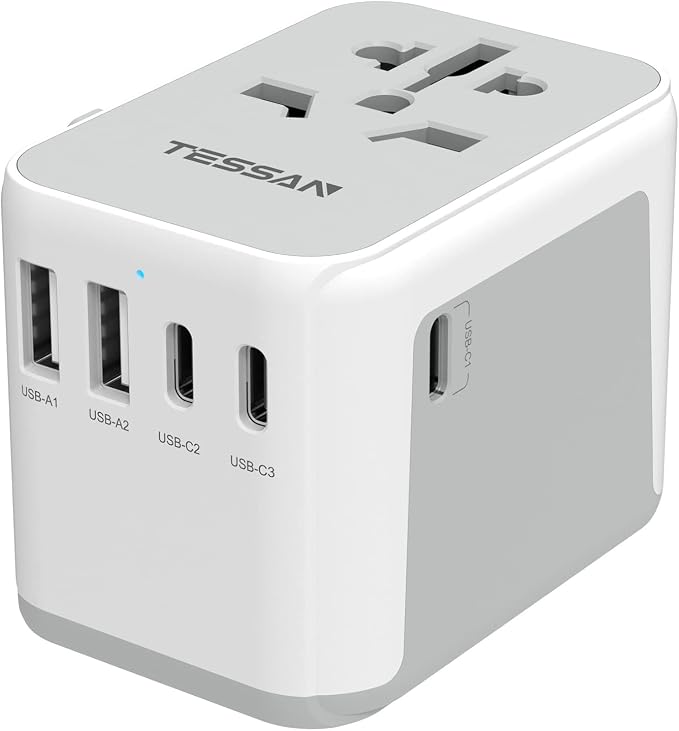 TESSAN Universal Travel Adapter, International Power Adapter 5.6A 28W 3 USB C 2 by TESSAN