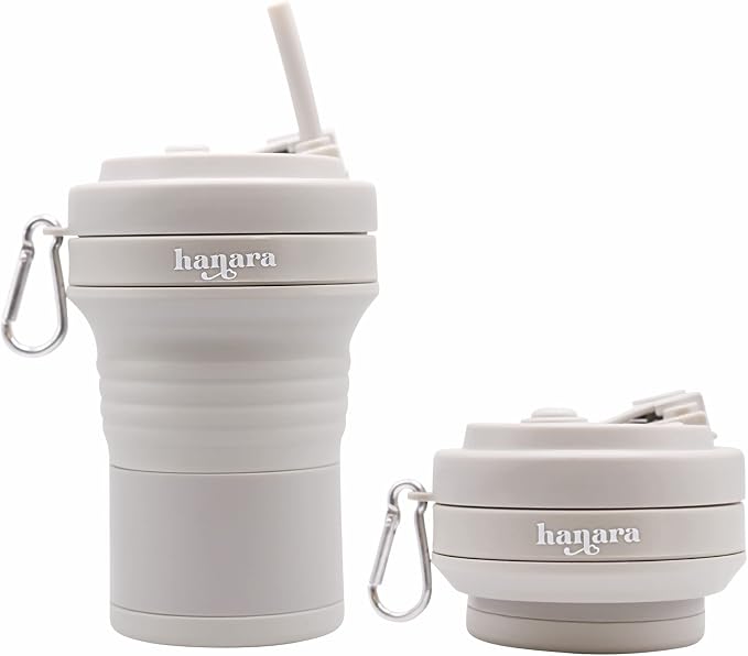 Collapsible Cup with Reusable Straw – 18 Oz, Portable Travel Mug, Leak-Proof by HANARA