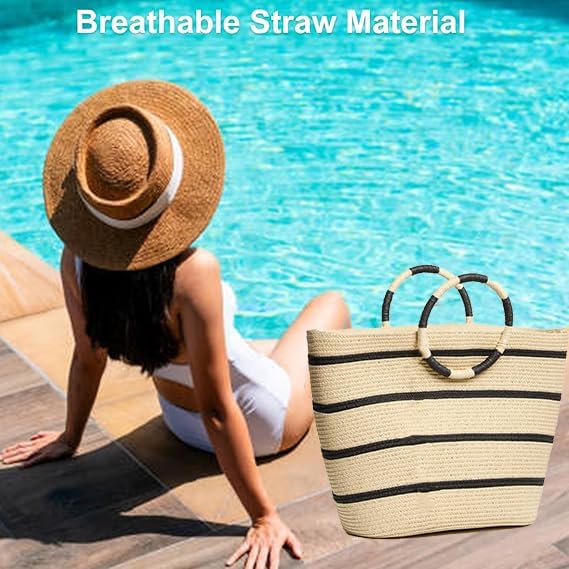Beach Bags for Women Straw Tote Bag Summer Beach Bag Large Woven Straw Tote for - Image 5