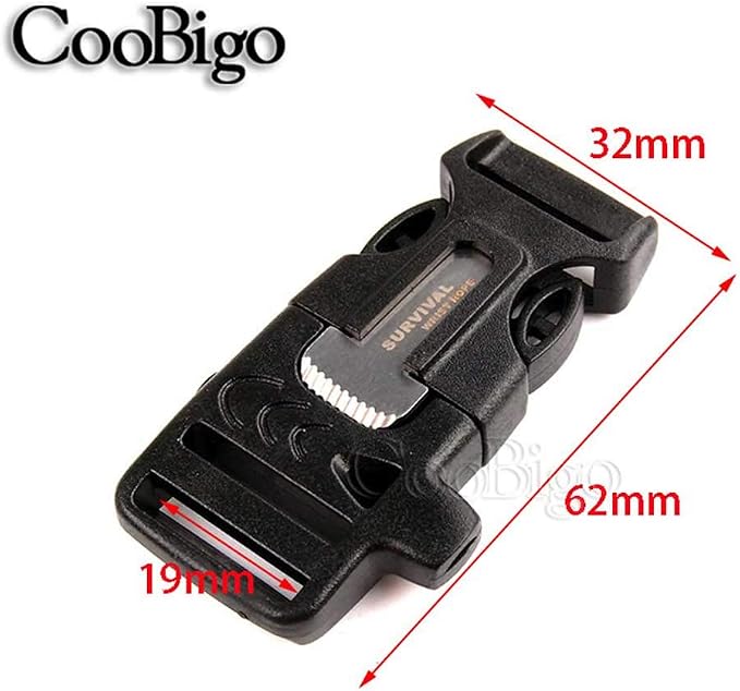 10Pack 3/4" Fire Starter Survival Whistle Buckle Flint Scraper - Image 3